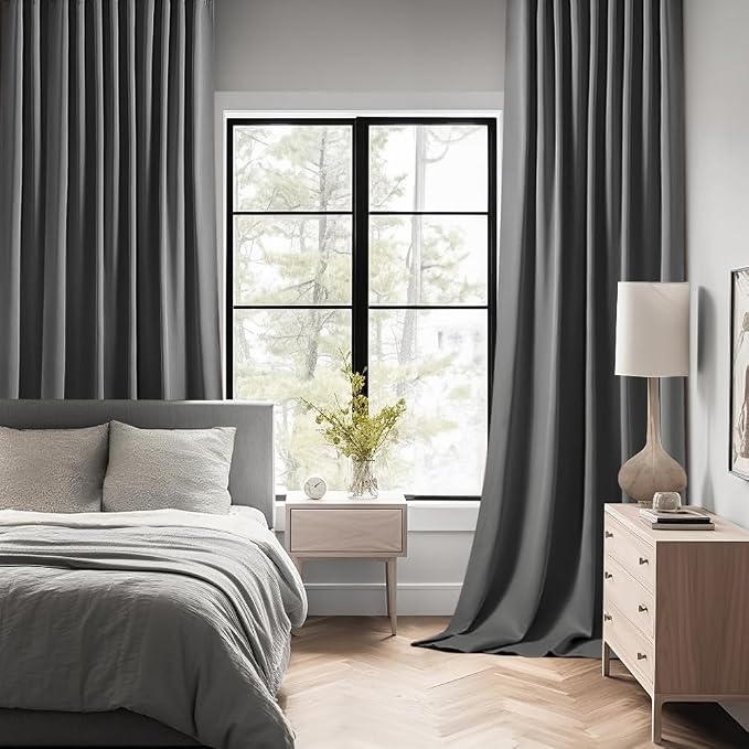 MIULEE Back Tab Grey Blackout Curtains 108 Inch Long 2 Panels Set - Image 2