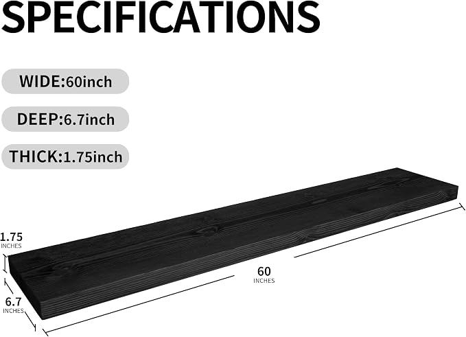 BGMG Wood Floating Shelves for Wall 60 inch Set of 2, Solid Wood Wall Mount - Image 3