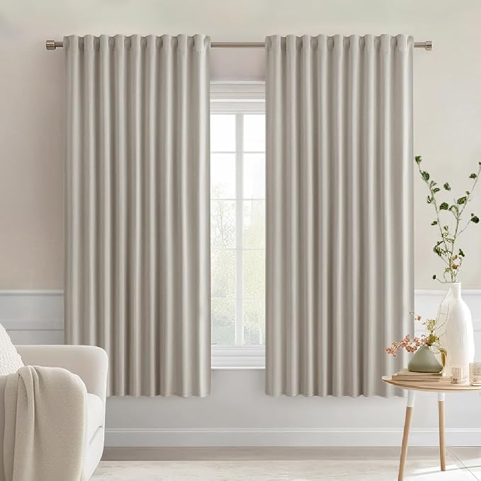 MIULEE Natural Back Tab Blackout Curtains 63 Inch Length 2 Panels Set by MIULEE