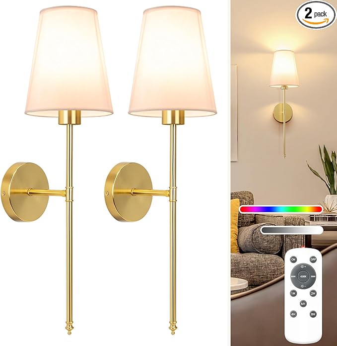 NIORSUN 25.4 inch Battery Operated Wall Sconce Set of 2, 9 Colors Wireless by NIORSUN