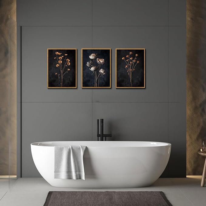 KISSFOX 3 Piece Moody Dried Flower Canvas Wall Art - Image 5