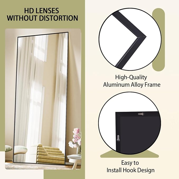 BEAUTYPEAK Full Length Mirror 64"x21" Nano Glass, Standing Rectangle Floor - Image 2