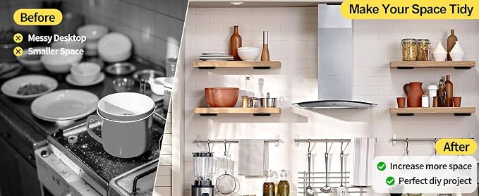 4 Pack - 4 inch Black Hidden L Shelf Bracket Iron Floating Shelf Brackets - Image 8