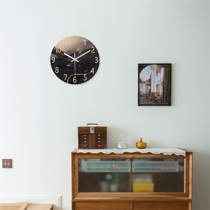 Large Wall Clocks Battery Operated 16 Inch Marble Glass Wall Clock - Image 2
