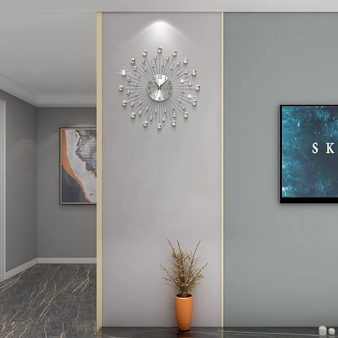 Large Metal Decorative Wall Clocks Silent Non-Ticking, Bling Shining Modern Art - Image 3