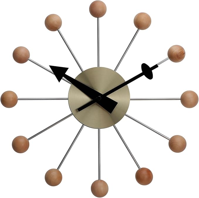 NUOVO 13 Inch Wood Ball Wall ClockMulticolor Mid Century Creative Silent Quartz by Unknown