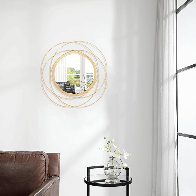Large Round Mirror with Iron Metal Wire Frame Wall-Mounted Mirror - Image 4
