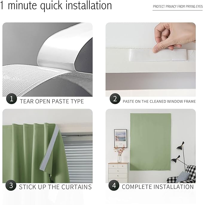 Magic Tape Blackout Curtains for Bedroom No Drillng Self Adhesive Curtains No - Image 4