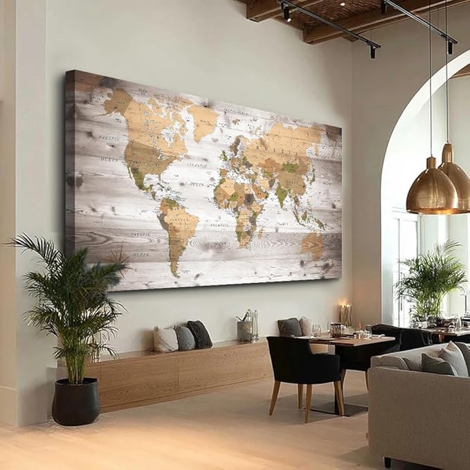canvas Wall Art 20“x40 lagre map of the world Painting Ready to Hang Framed - Image 2
