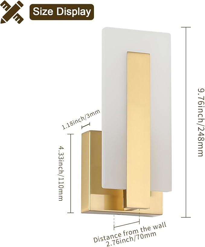 Joosenhouse Modern LED Wall Sconce Set of 2, Brass Warm White Light Wall Sconce - Image 7