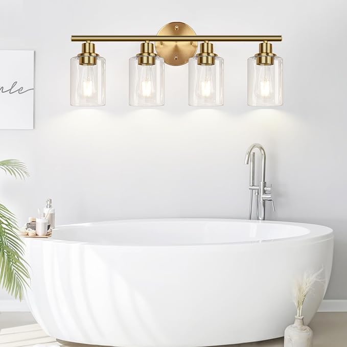 4-Light Bathroom Light Fixtures, Brushed Gold Modern Vanity Lights Over Mirror - Image 9