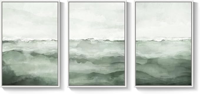 Large Framed Sage Green Abstract Landscape Wall Art - Image 9