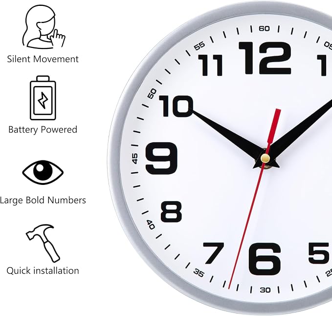Wall Clock Silent Non-Ticking 8 Inch Modern Clocks Battery Operated Small - Image 2