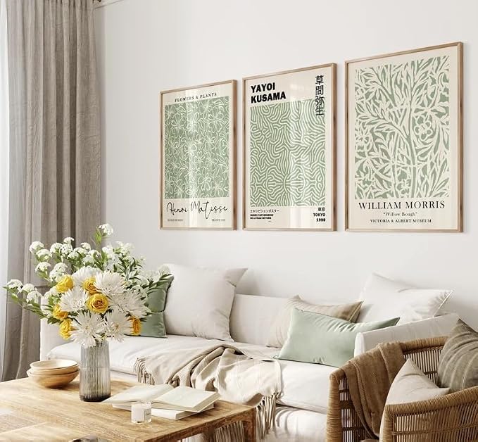 HesenDot Matisse Sage Green Wall Art Set of 3, William Morris Wall Art Decor - Image 5