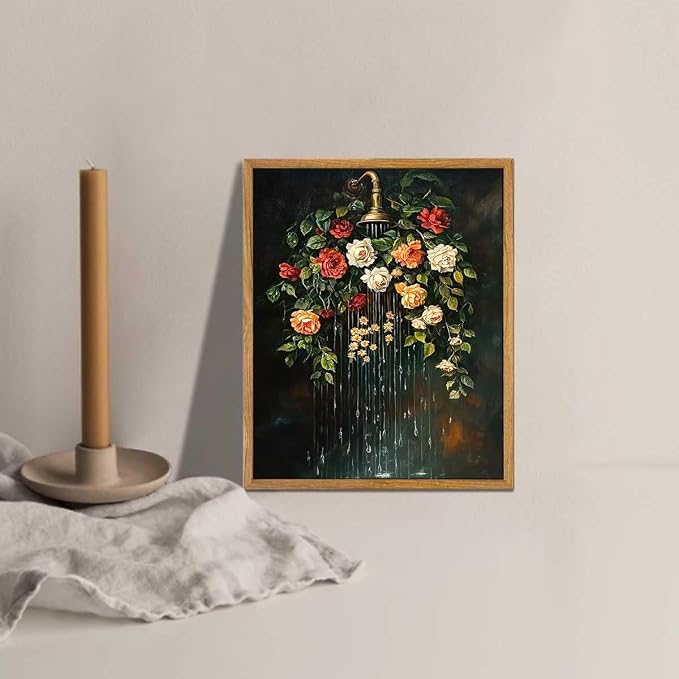 AtterrirArt Vintage Bathroom Framed Wall Art, Moody Botanical Canvas Print - Image 9