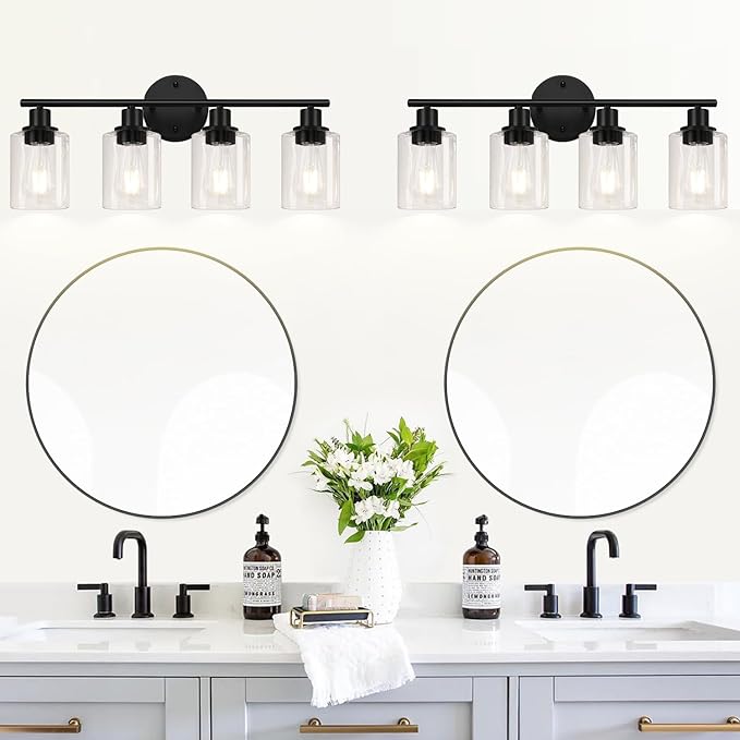 4-Light Bathroom Light Fixtures, Matte Black Modern Vanity Lights Over Mirror - Image 7
