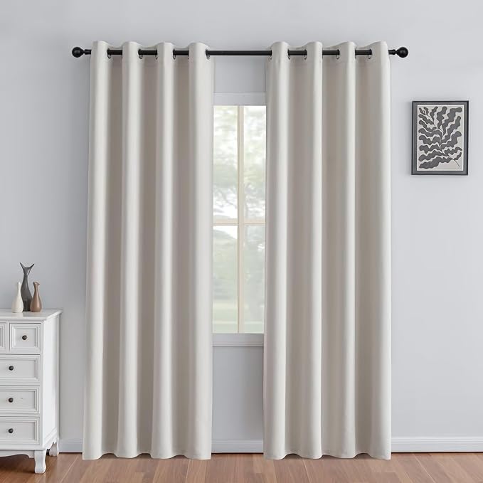 IGEMAEVE Greyish White Curtains 84 Inch Length 2 Panels Set, Light Filtering by IGEMAEVE