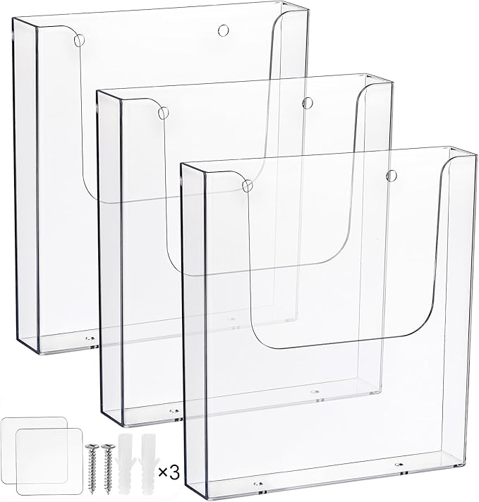 3 Pack Acrylic Brochure Holder, 8.5 x 11 Inch Brochure Holder Wall Mount by Suwimut