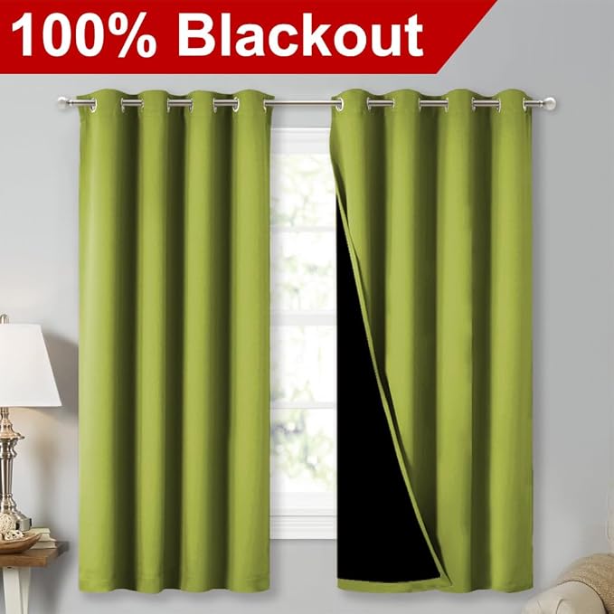 NICETOWN 100% Blackout Curtains 45 inches Long, Fresh Green, 1 Pair, 52 inches - Image 2