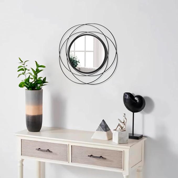 Wall Mirror Mounted Black Small Round Decorative Mirrors, Circle Metal Art - Image 5