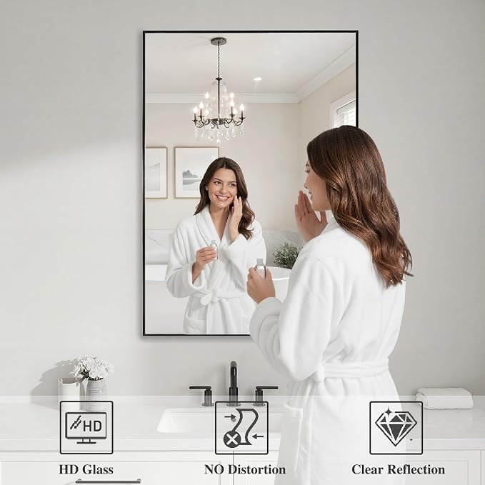 Koonmi Black Mirrors for Wall, 24x36 Inch Bathroom Mirror, Rectangular Wall - Image 3