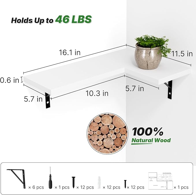 NATURE'S SOURCE Corner Floating Shelves Set of 3, Corner Shelves Wall Mounted - Image 3
