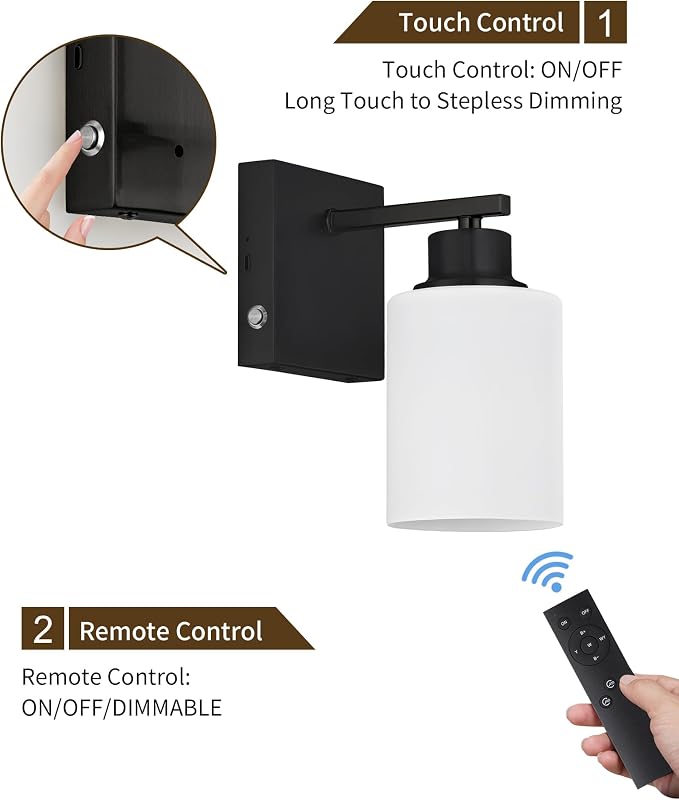 Rayogale Battery Operated Wall Sconce Set of 2, Easy Install Dimmable Wireless - Image 3