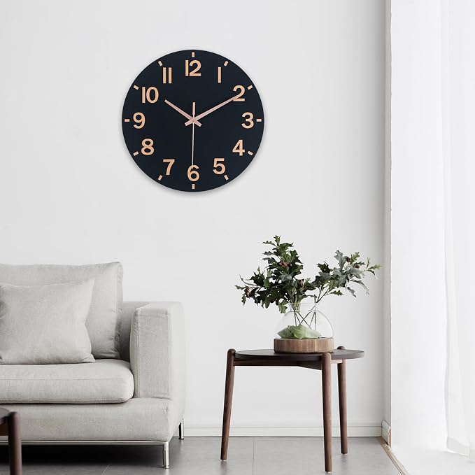 HZDHCLH Wall Clock 8 Inch Silent Non Ticking Wood Battery Operated Black Wooden - Image 9