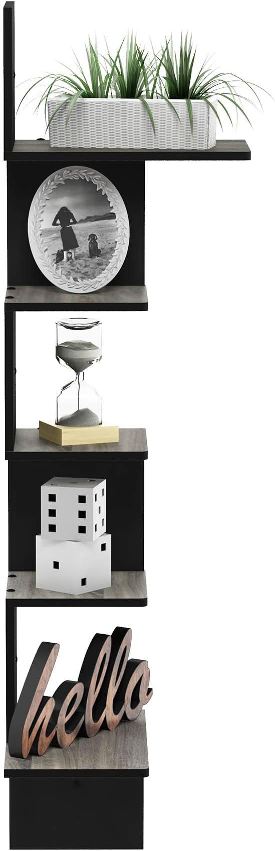 Furinno Rossi Wall Mounted Shelves, 5-Tier Rectangle, French Oak Grey/Black - Image 7