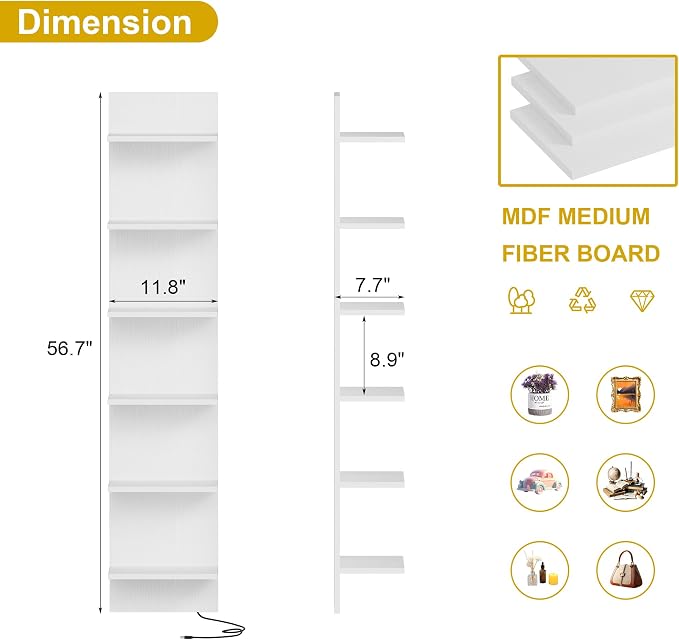 Qupui 6-Tier Wall Shelf with RGB LED Lights - Image 2