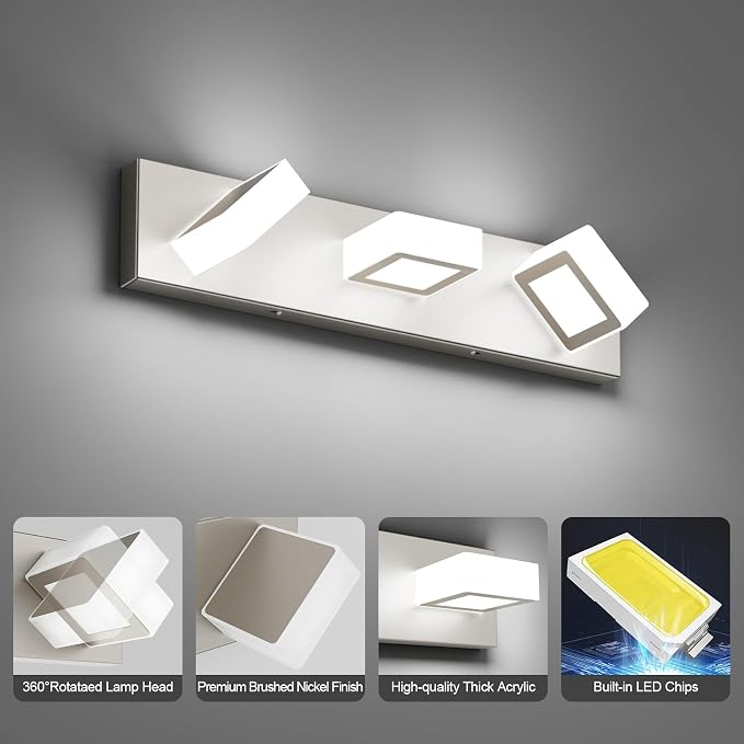 Ralbay Brushed Nickel Bathroom Vanity Lights Metal Acrylic LED Modern Bathroom - Image 5