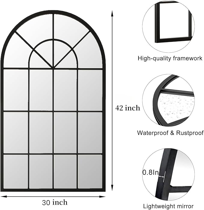 Arch Wall Mirror Mounted Decorative, Arched Window Pane Mirror - Image 7