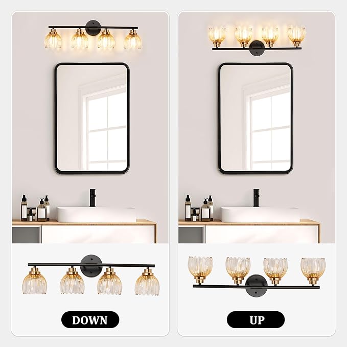 TALOYA Bathroom Vanity Light Fixtures, 4-Light Black and Gold Wall Lights - Image 8