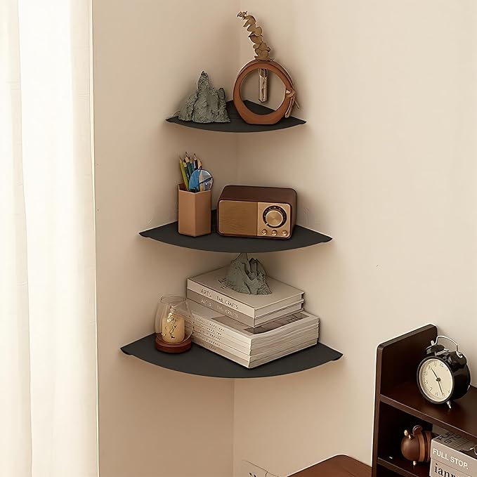 Small Corner Shelf, Floating Metal Corner Shelves, Corner withs Wire Hole - Image 2
