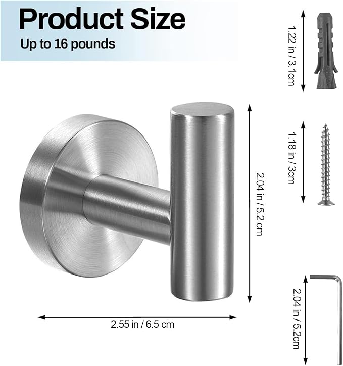 Kruodop Towel Hooks for Bathroom, 6 Packs Wall Mount Towel Holder, Stainless - Image 2