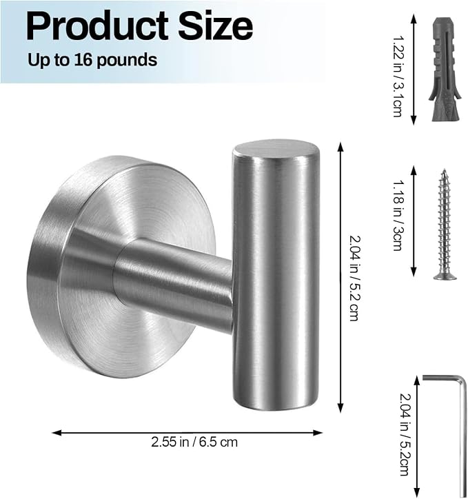 Kruodop Towel Hooks for Bathroom, 4 Packs Wall Mount Towel Holder, Stainless - Image 2