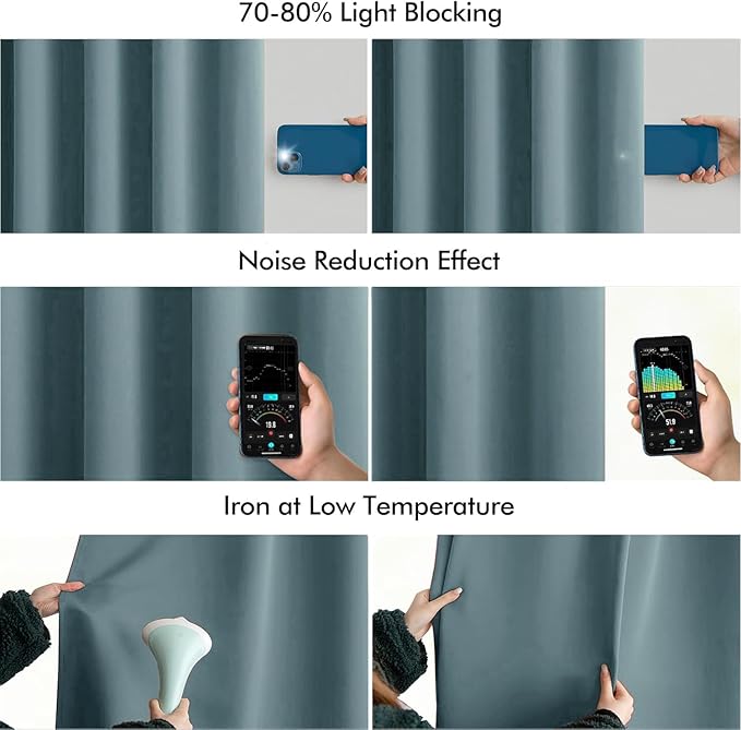 MIULEE Greyish Blue Back Tab Blackout Curtains 108 Inch Long 2 Panels Set - Image 5
