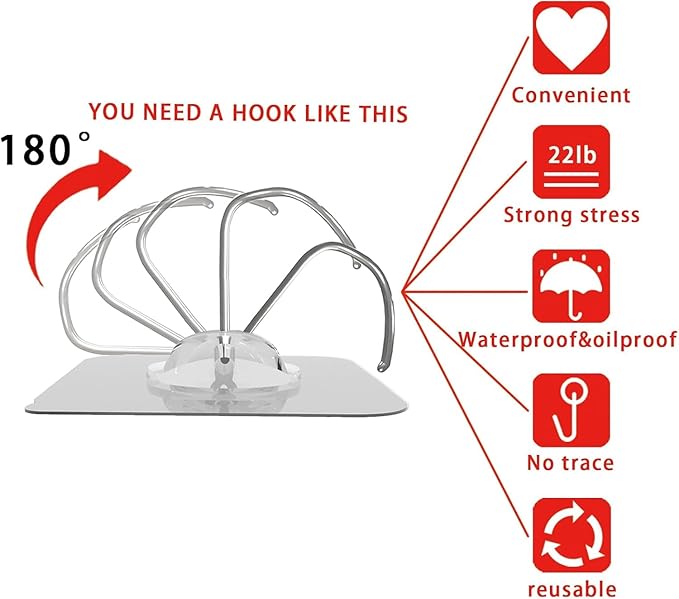 Latoxcaa Heavy Duty Adhesive Hooks 20-Pack: Holds 22lb, Strong Reusable & - Image 4