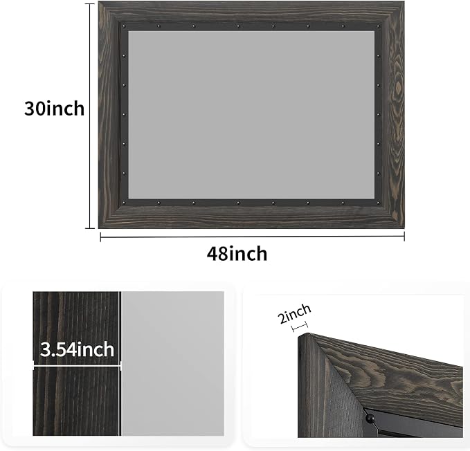 YOSHOOT Rustic Wooden Framed Wall Mirror, Natural Wood and Iron Bathroom Vanity - Image 3
