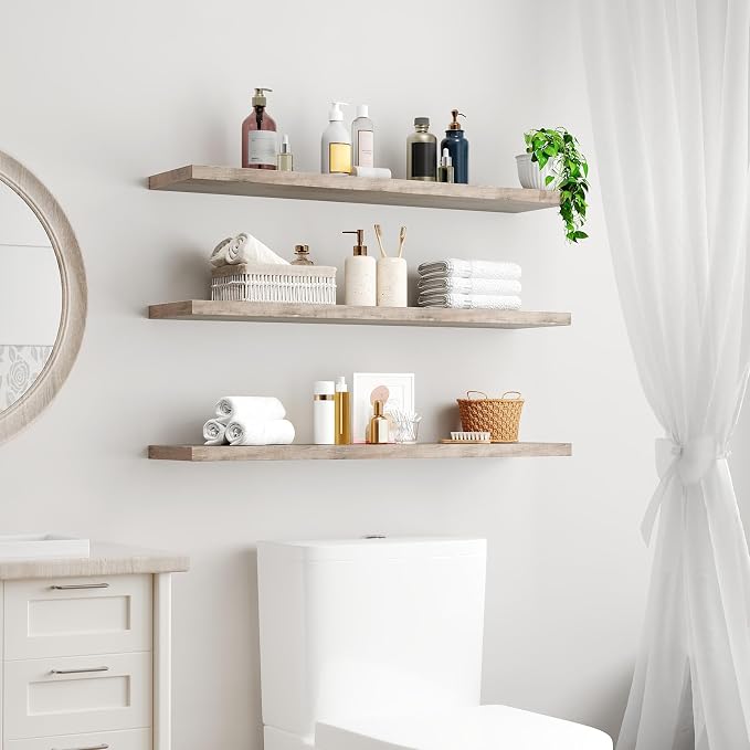 RALGEND Floating Shelves for Wall, 1.5" Thick Wall Shelf Set of 3 - Image 2