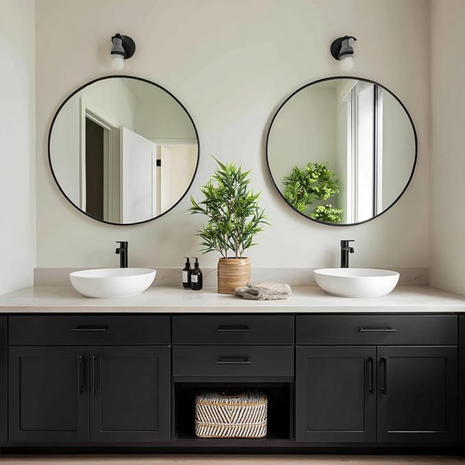 Sunniry Black Round Mirror 24 inch, 2 Pack Black Circle Mirror, Round Bathroom - Image 8