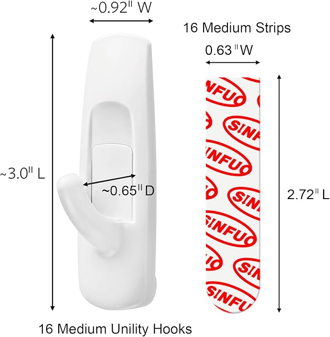 Sinfuo Utility Wall Hooks for Hanging Medium 16 Hooks, Damage Free Hanging Wall - Image 2