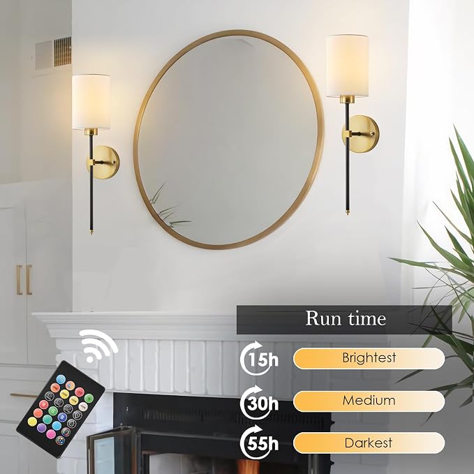 Battery Operated Wall Sconce Set of Two, Wireless Rechargeable Wall Light - Image 3