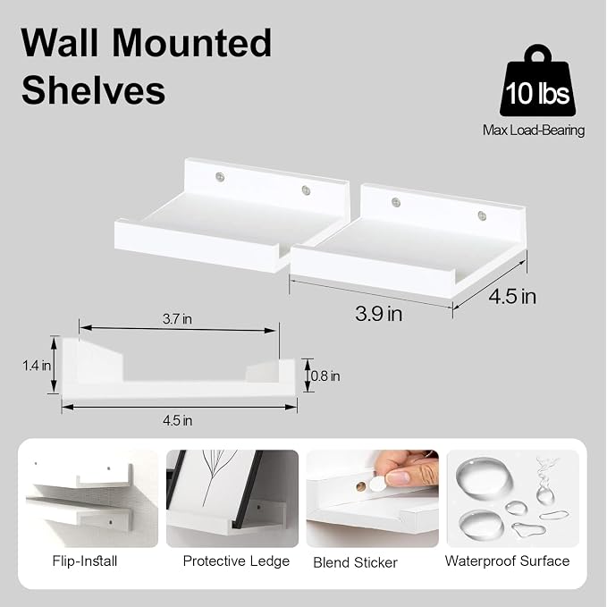 Small White Floating Shelves for Wall Decor, Wall Mounted Wood Shelf for Bedroom - Image 3