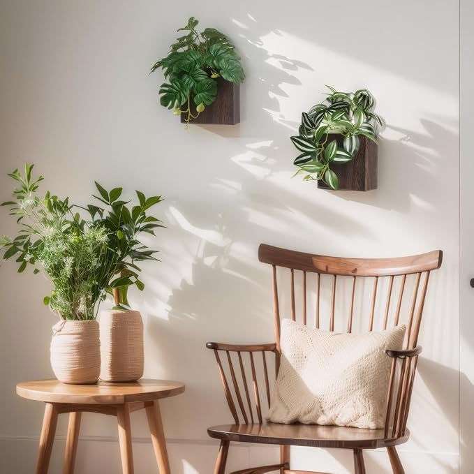 Wood Wall Planter Vase with Artificial Plants Wall Decor, Small Wall Plant - Image 2
