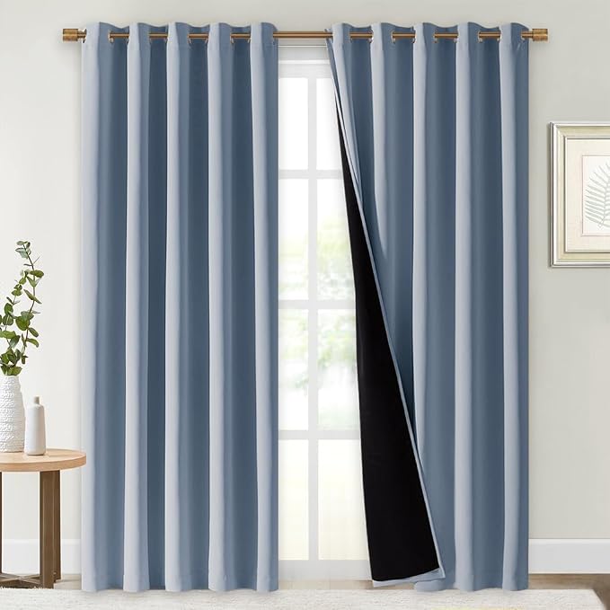NICETOWN 100% Blackout Window Curtain Panels, Vintage Blue, 2 Pieces, Cold and by NICETOWN