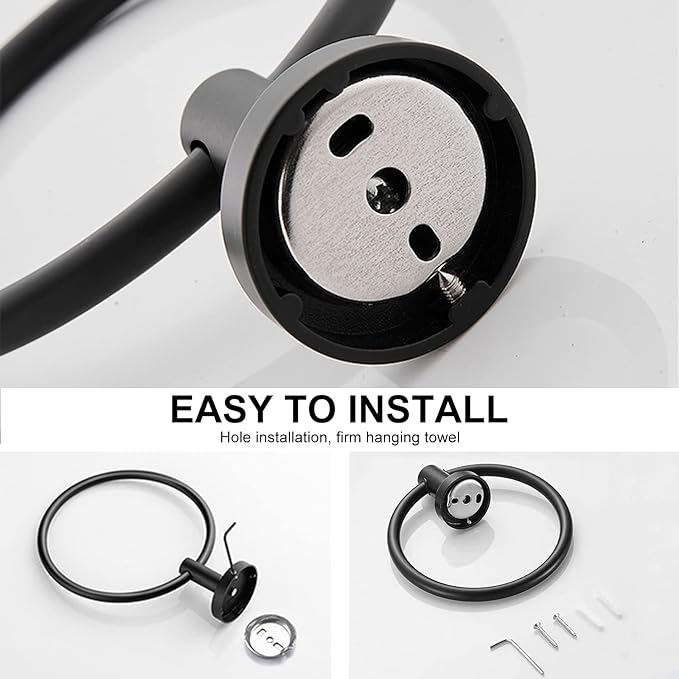 SetSail Towel Holder for Bathroom Wall Matte Black Towel Ring Stainless Steel - Image 5