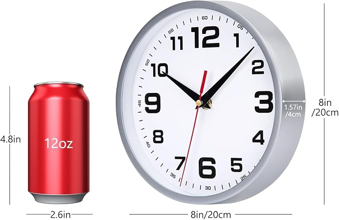 Wall Clock Silent Non-Ticking 8 Inch Modern Clocks Battery Operated Small - Image 3