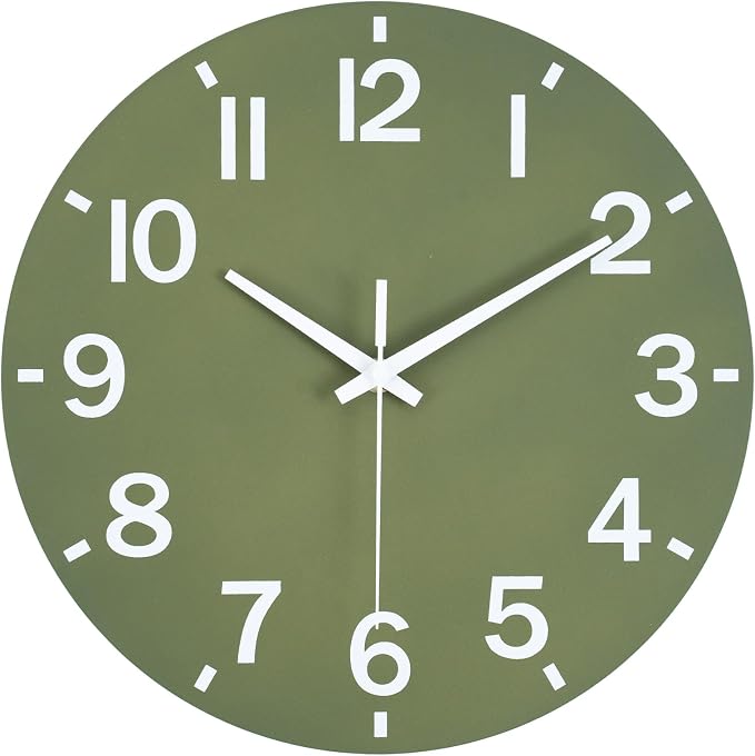 HZDHCLH Wall Clock 12 Inch Silent Non Ticking Wood Battery Operated Green by HZDHCLH