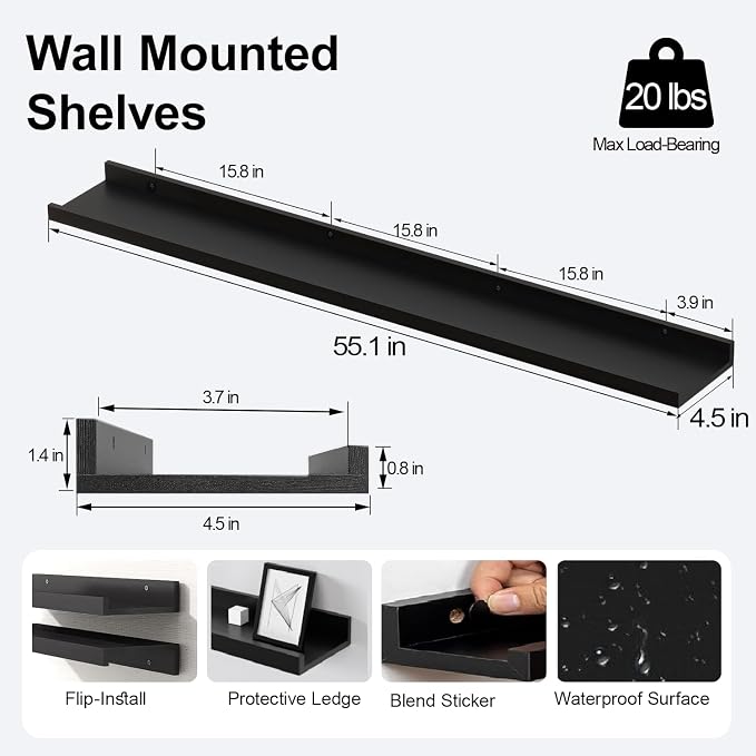 Long Floating Shelves for Wall Decor, Long Wall Mounted Storage Shelf for - Image 3
